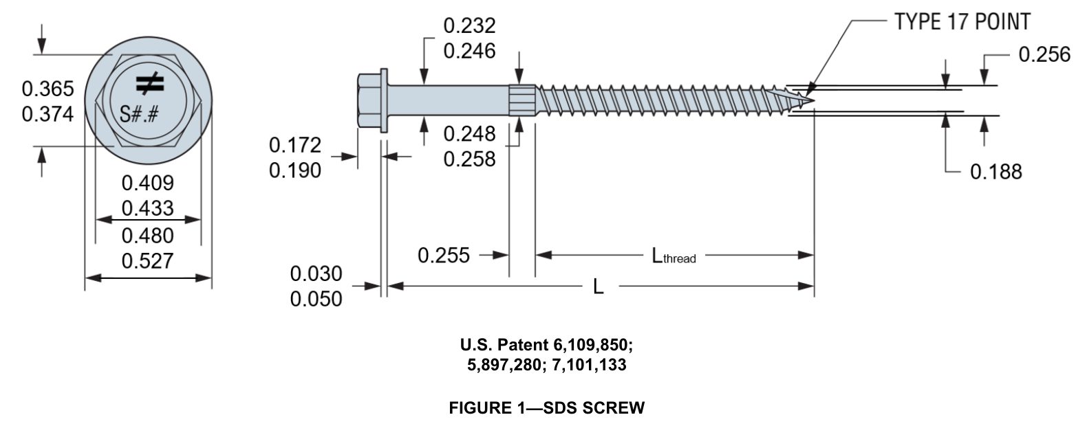 Dimensioned drawing of the Simpson SDS structural screw
