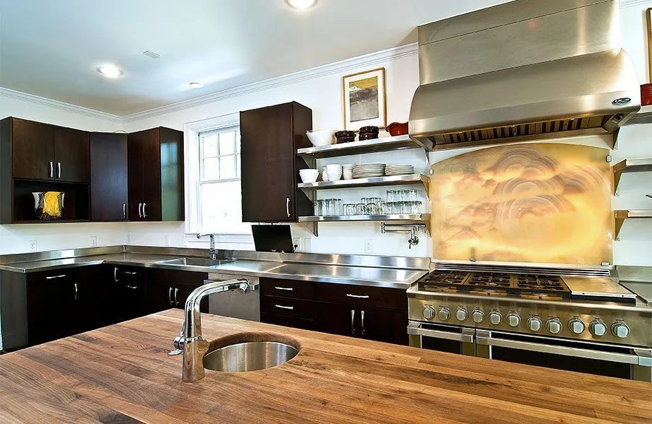 Heritage kitchen, wood-top island: Espresso