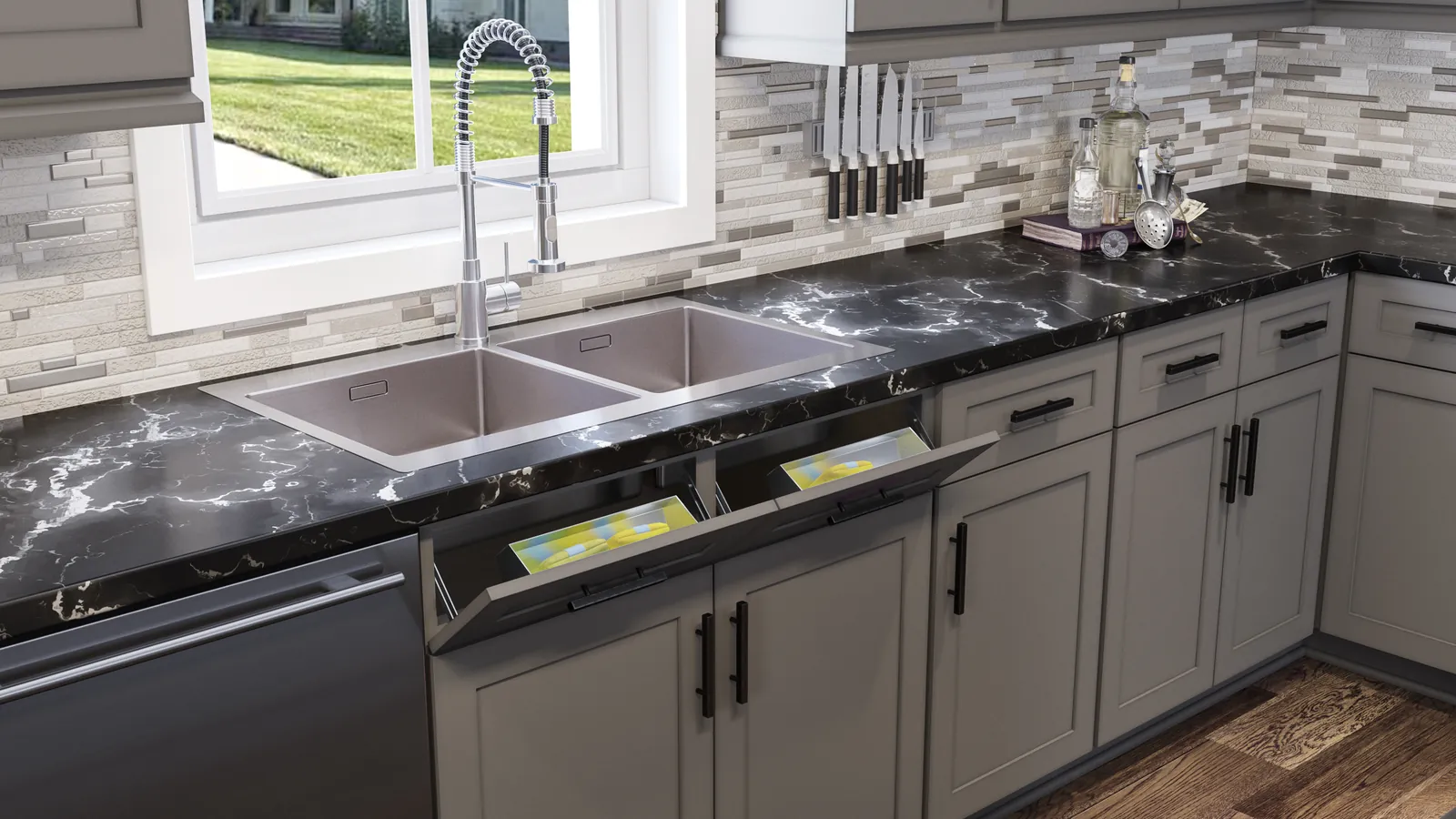 Sink-base tip-out tray: Shaker Grey