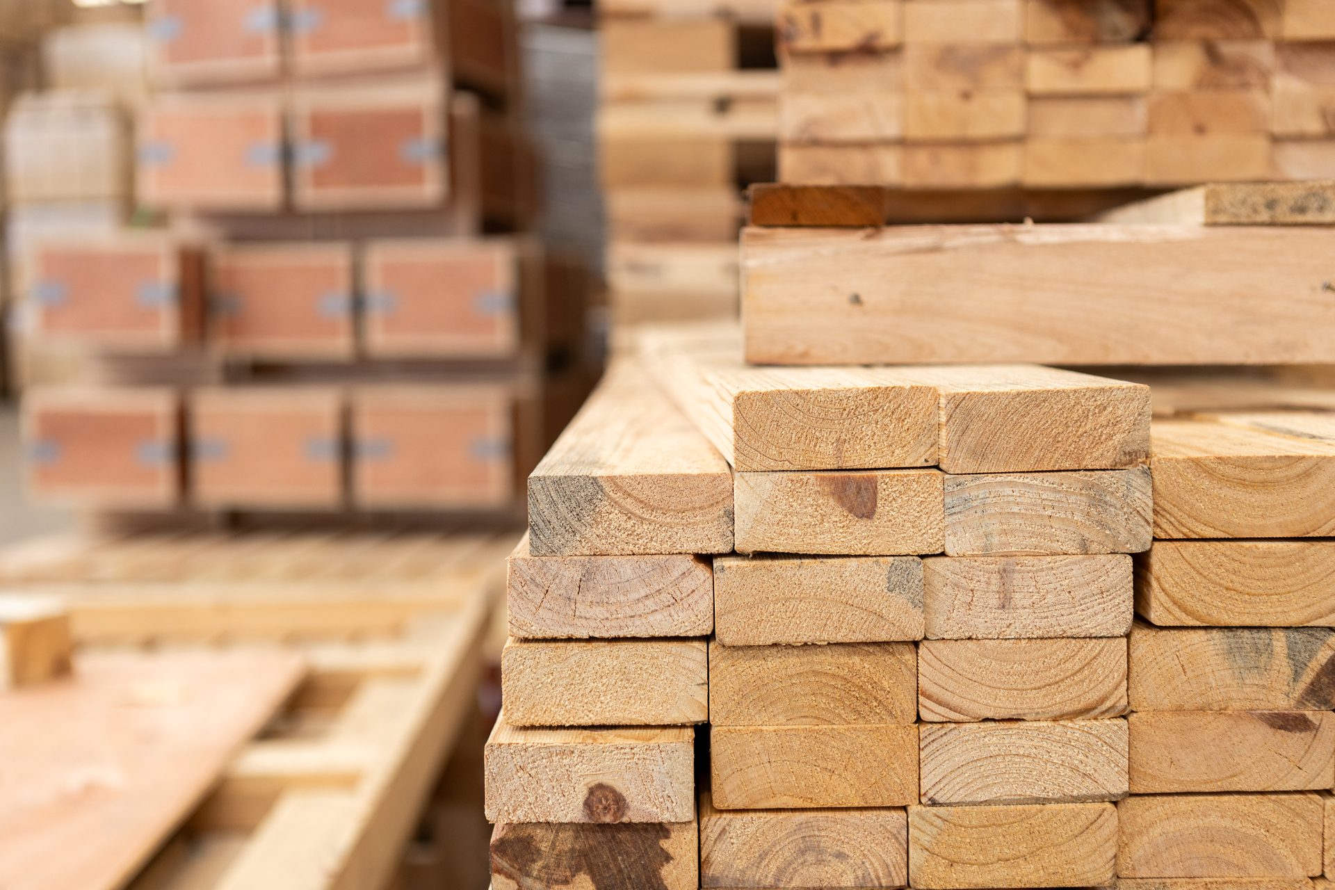 Stacked dimensional 2x lumber at the Midway Supply yard