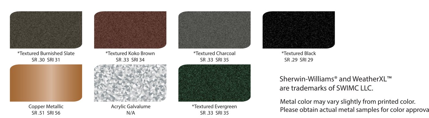 GingCo textured and metallic color swatches with solar reflectance values