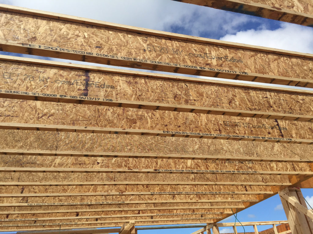 Engineered I-joists installed in framing
